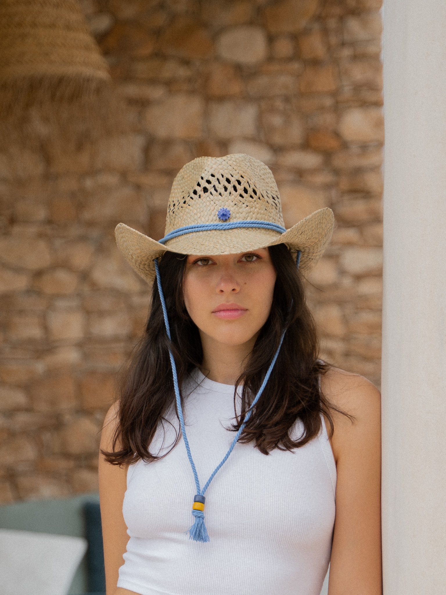 Sombrero Cowboy de Mujer Rafia Azul para Verano -  España
